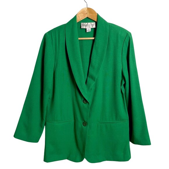 Oversized emerald green blazer with shawl collar - size 12P - Picture 5 of 9